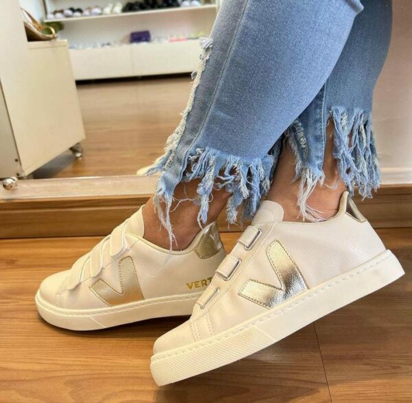 Tênis Vert Velcro Premium Feminino Branco e Prata